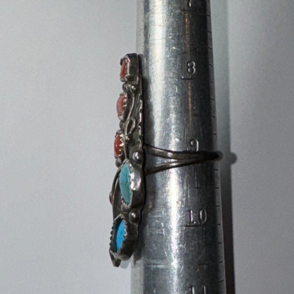 Sterling Silver Turquoise And Coral Ring, Size 9 - Picture 12 of 14